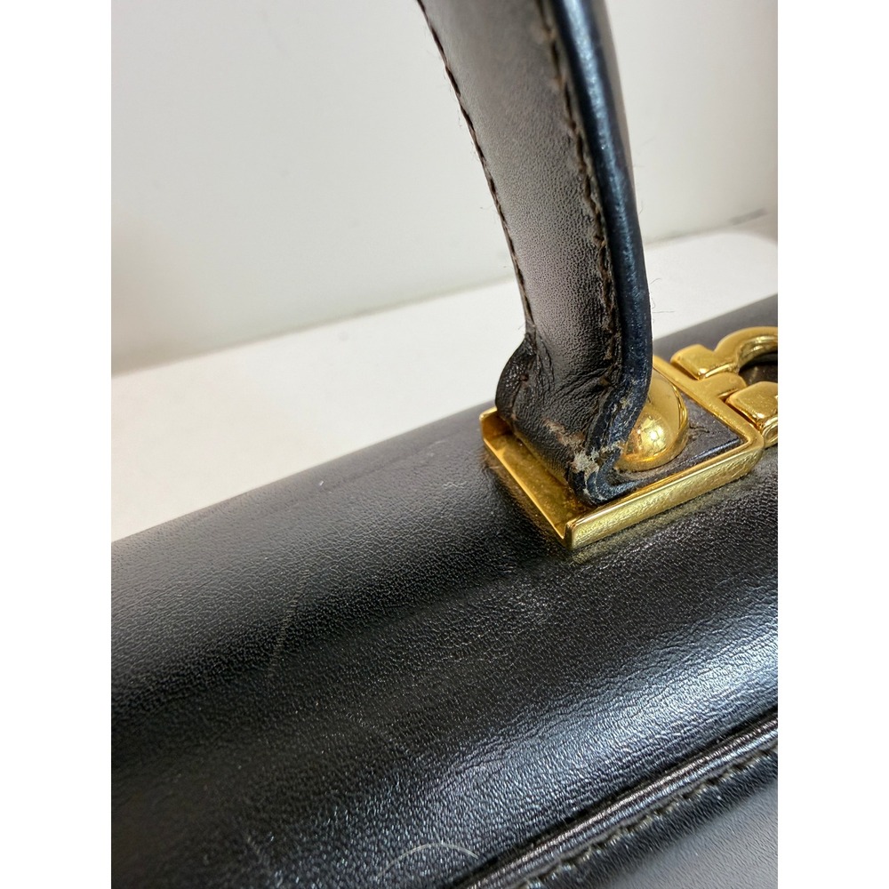 Salvatore Ferragamo Handbag Gancini Deep Dk Brown Gold BX 212181 Italy VTG FLAW - Picture 5 of 10